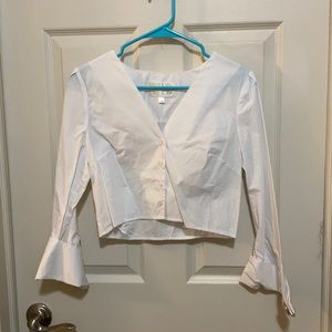 JOA Los Angeles white button down crop top